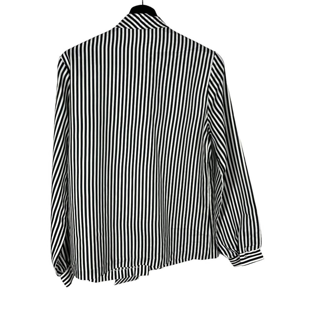 Vintage 90s Black White Stripe Secretary Long Sleeve Button Up Large - Picture 2 of 7